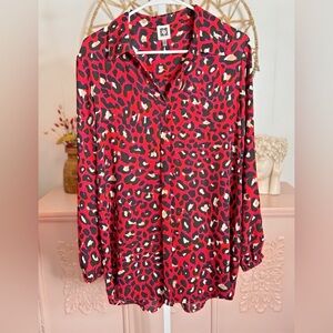 Anne Klein medium‎ Red and Black Leopard Print Button Down Shirt